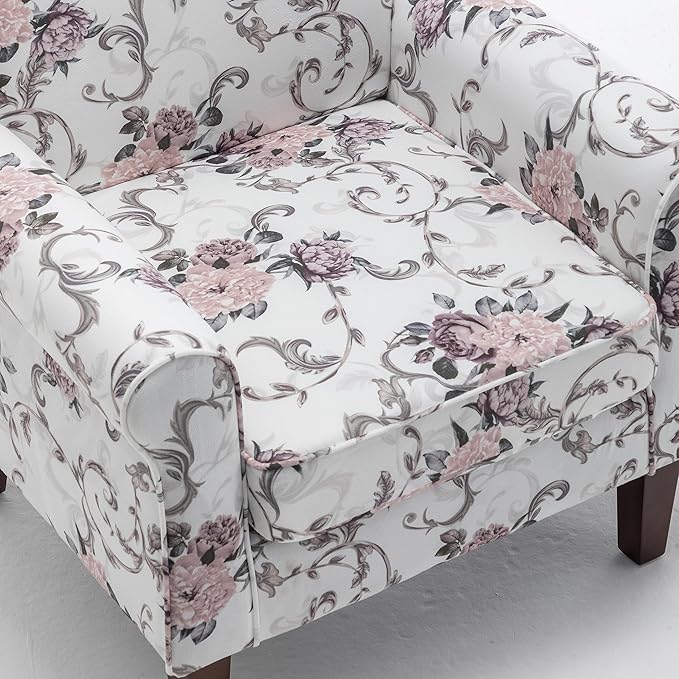 Classic Accent Armchair with Birch Wood Frame and Comfortable Rolled Armrests Arm Chairs for Living Room Bedroom and Office Decor 03 Printed Fabric