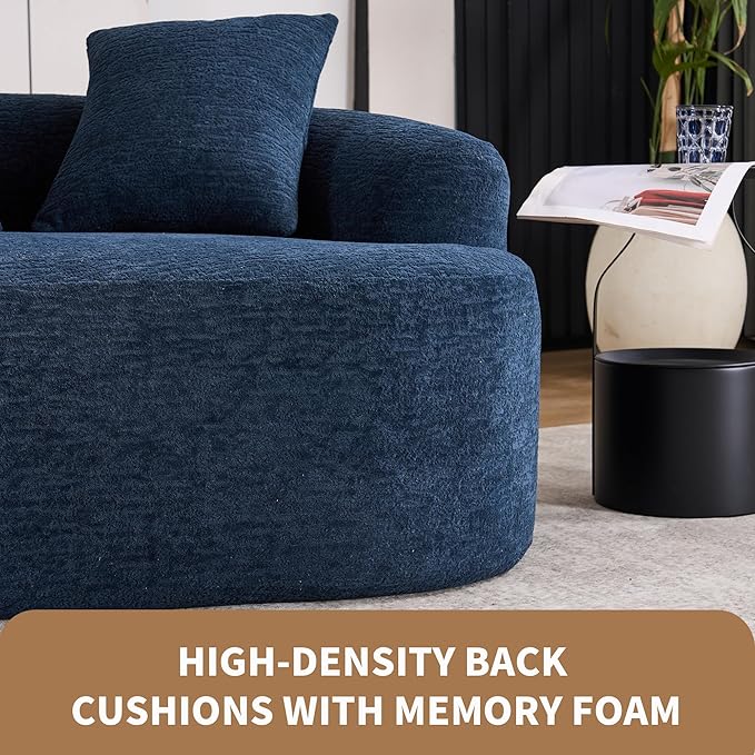 Curved Loveseat Sofa Couch for Living Room 65’’ Modern Comfy Cloud Floor Couch Round Sofa Full Sponge Compression Sofas with Deep Seat for Small Spaces Apartment No Assembly NeededBlue