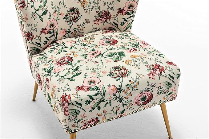 Thia Armless Accent Chair for Living Room Elegant Seat with Nailhead Trim Gold Metal Legs and Comfortable Curved Back 28 D x 25 W x 29.5 H 03 Floral Print