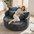 Aoiy &amp Wifon 59.8 W Oversized Barrel Chair Round Accent Chair with Wheels Extra Large Living Room Chair Knitted Chenille Charcoal