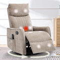 cinkehome Swivel Rocker Recliner Glider Rocker Recliner Chair for Nursery Manual Reclining Chair with Heated Massage Small Spaces Living Room Khaki Chenille