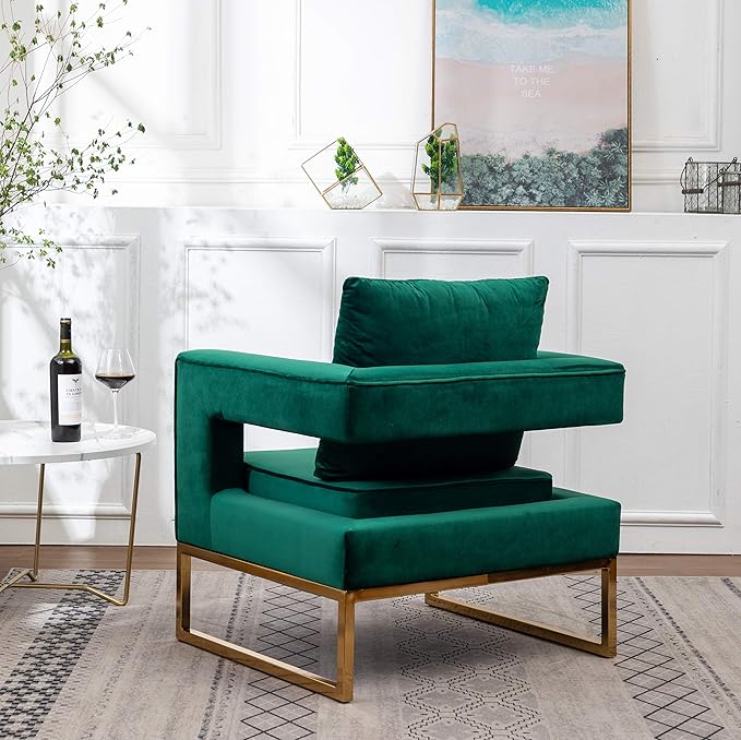 Roundhill Furniture Lenola Upholstered Accent Arm Chair Green 27.5D x 29.75W x 34.5H in