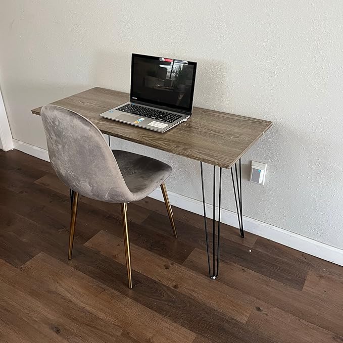 Home Office Desk Retro Black Hairpin Legs 43 Gray Oak Wood Writing Table Wooden Computer Desk Small Student Table Hairpin Grey Study Desk (Gray Wood)