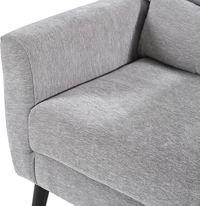 Modern Accent Chair Chenille Upholstered Arm Chair with Pillow Comfy Soft Padded Chair Fabric Single Sofa Chair Reading Accent Chair for Living Room Bedroom Gray Grey