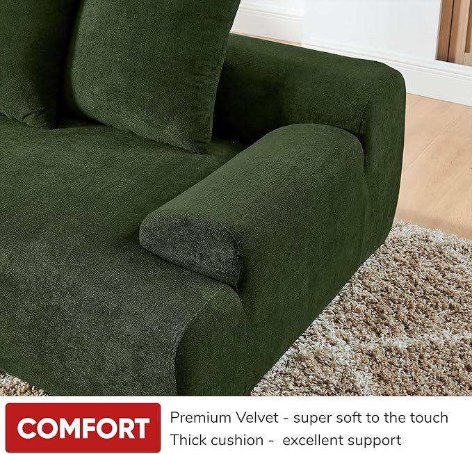JOYBASE 110 Modular Sectional L-Shaped Cloud Couch Minimalist 4 Seat Couch with Deep Seat Left Facing Chaise for Living Room Office No Assembly Required (Green)