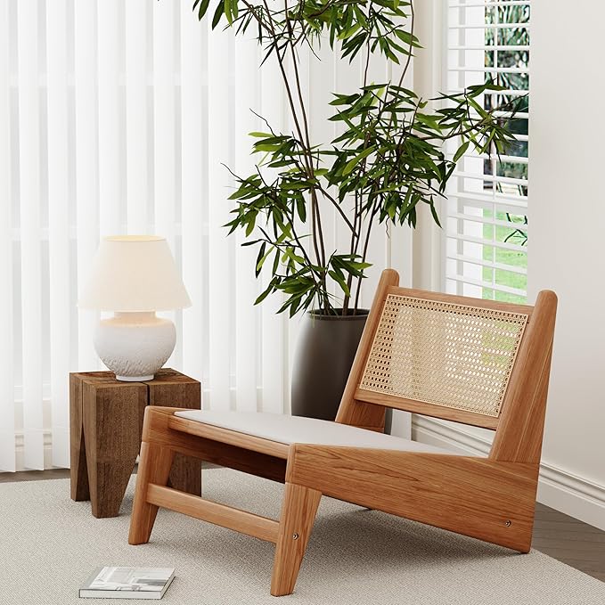 HAOBO Home Rattan Chair Mid Century Modern Accent Chair for Reading Living Room Home Bedroom