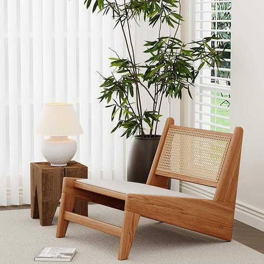 HAOBO Home Rattan Chair Mid Century Modern Accent Chair for Reading Living Room Home Bedroom