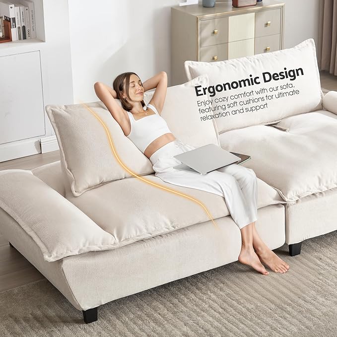 114” Sailboat Cloud Sectional Sofa Bed Convertible Modular Couch with Extra Deep Seats for Living Room Beige