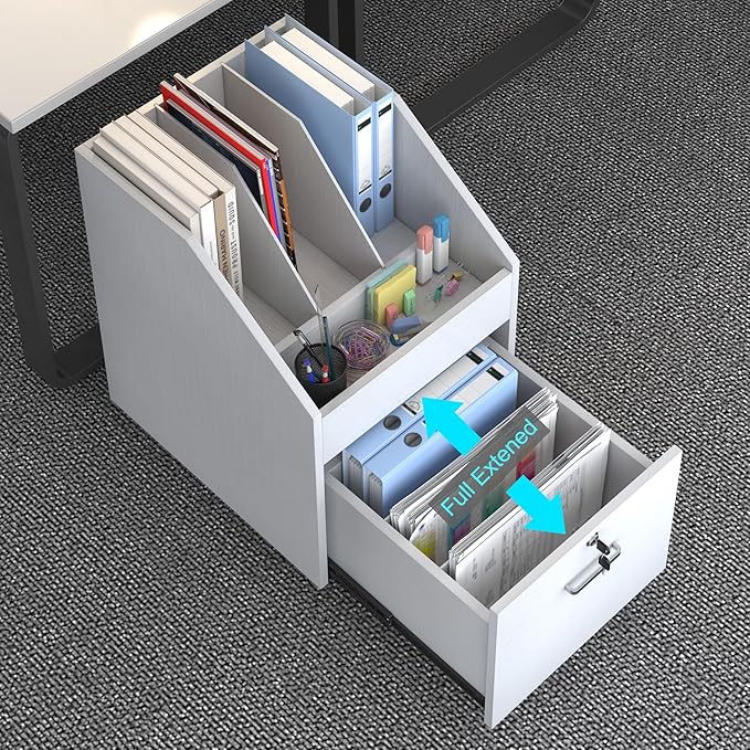 Modern File Cabinet with Lock Small Rolling Filing Cabinets for Home OfficeOffice Storage Cabinet for A4/Letter/Legal Size File(White)
