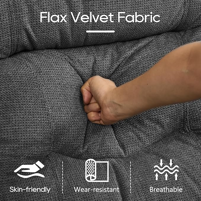 DRMBOOK RV Loveseat Recliner Sofa with Console Flax Velvet Double Wall Hugger Reclining Couch Manual Home Movie Seating 2 Person Recliner Chair with Cup Holders/Storage/Pocket/Lumbar Pillow Grey