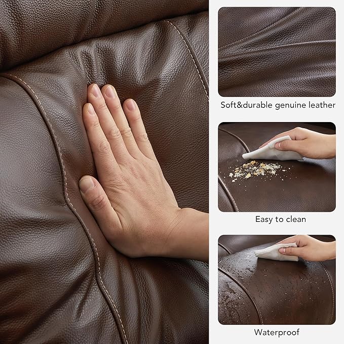 CHITA Large Power Zero Gravity Recliner Chair Genuine Leather Recliner Chair for Adults with Adjustable Power Headrest and Hidden Slide-Out Cupholders USB and Type-C Ports Dark Brown