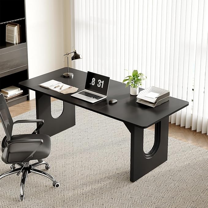 LITTLE TREE 70.8-Inch Home Office Desk White Computer Desk with Storage Study Writing Work Desk for Home Office Spacious Modern Simple Desk Black