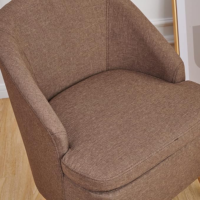 Cute Upholstered Accent Club Coffee Chair with Barrel Style Cotton Linen Like Fabric Round Single Sofa for Wooden Leg Living Room Bedroom Large