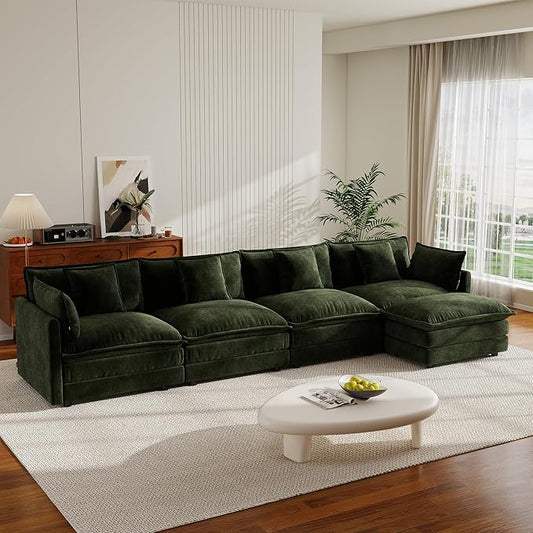 146.5 Convertible L Shaped Sectioanl Couch deep Cloud sectional Sofa with Movable OttomanGreen