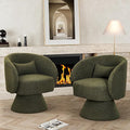 Swivel Barrel Chair Set of 2 Upholstered Swivel Cuddle Accent Chairs for Living Room Comfy 360°Small Boucle Sherpa Barrel Armchair for Bedroom Nursery (Emerald GreenTeddy)