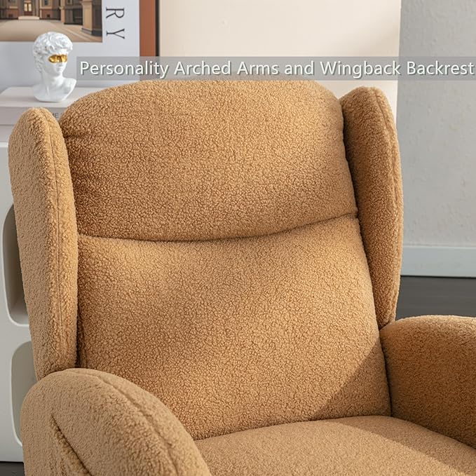 Setawix Teddy Rocking Glider Chair for NurseryUpholstered Living Room Rocker Arm ChairLeisure Sherpa Wingback ArmchairMid Century Modern Rocking Accent Chair with Side Pockets (Wingback Khaki)