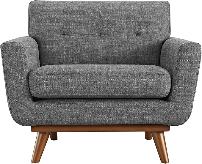 Modway Engage Mid-Century Modern Upholstered Fabric Accent Arm Lounge Chair Wood in Gray Armchair