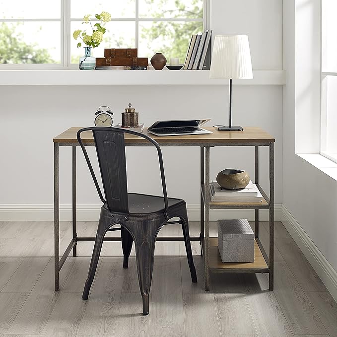 Crosley Furniture Brooke Small Home Office Desk with Storage Shelves Washed Oak