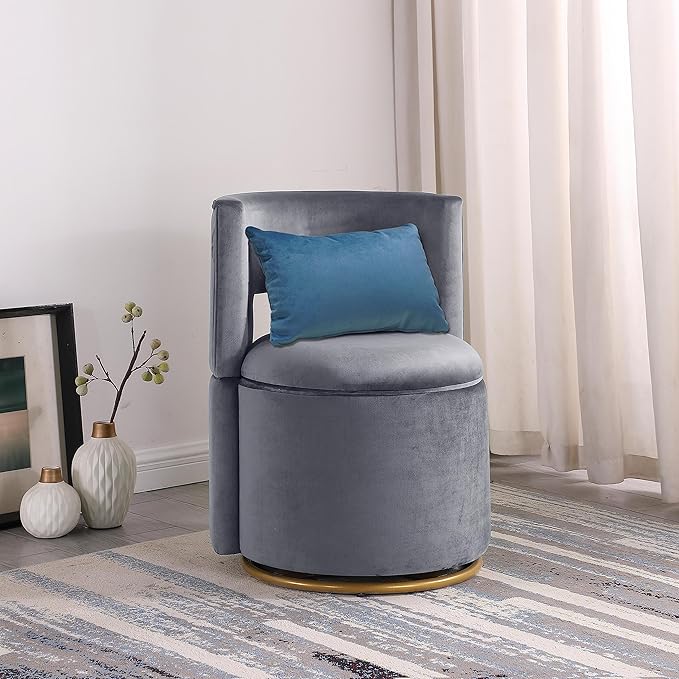 Generic 360° Swivel Accent Chair with Storage Function and Velvet Pillow Velvet Curved Chair with Gold Metal Base for Living Room Nursery Bedroom [Video] Grey