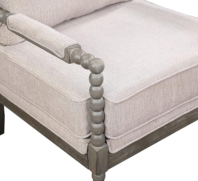 OSP Home Furnishings Abbott Spindle Accent Chair with Padded Spring Seat and Brushed Grey Base Linen Fabric