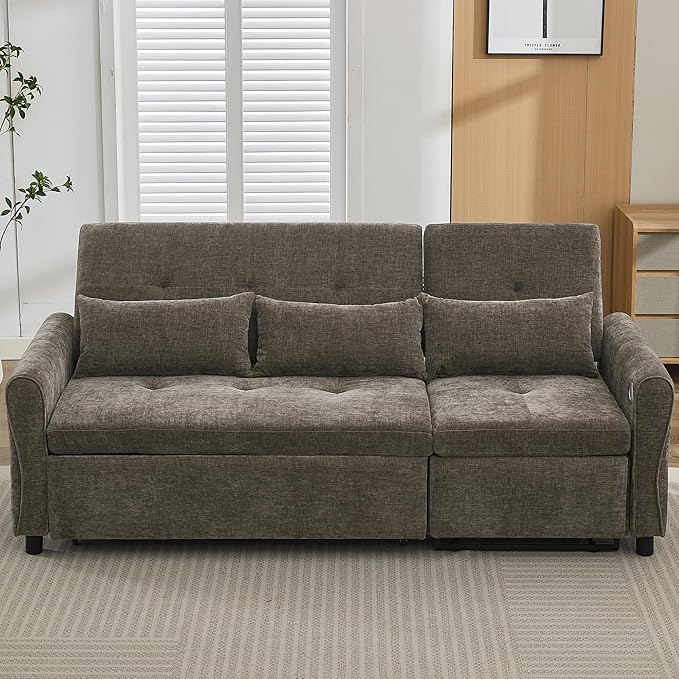 Merax 2-in-1 Convertible Sofa Bed &amp Recliner Sofa 82 3-Seater Sofa Pull-Out Sleeper Sofa 3 Level Adjustable Backrest Reversible Left/Right with USB Charging Ports Easy to Assemble (Dark Gre