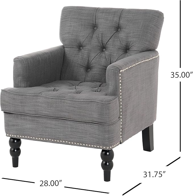Christopher Knight Home Malone Club Chair Charcoal Grey 28D x 29.5W x 33.5H Inch