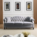 Dreamzie 79 Chesterfield Sofa Couch 3-Seater Velvet Vintage Couch Mid Century Modern Sofa with Rolled Arm for Living Room Office Light Gray