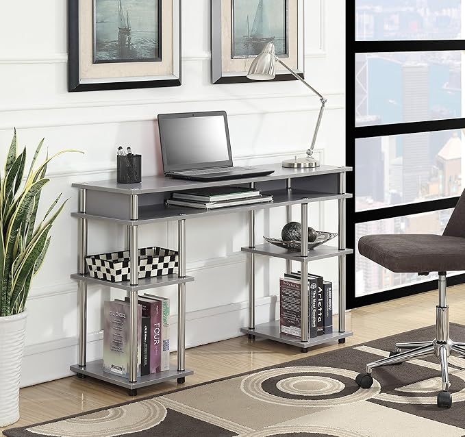Convenience Concepts Designs2Go No Tools Student Desk in Light Gray Wood Finish