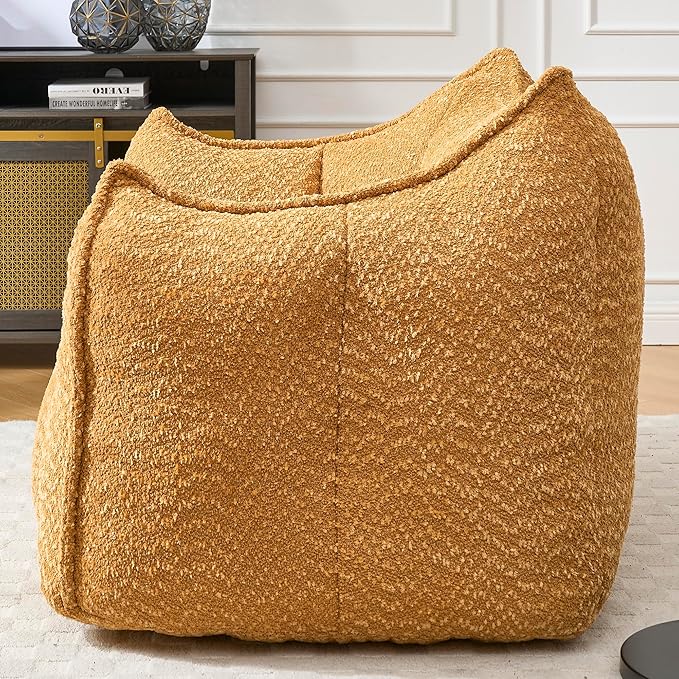 BROVAVE 47 Upholstered Lounge ChairChenille Single Sofa ChairBean Bag Chair for Living RoomYellow