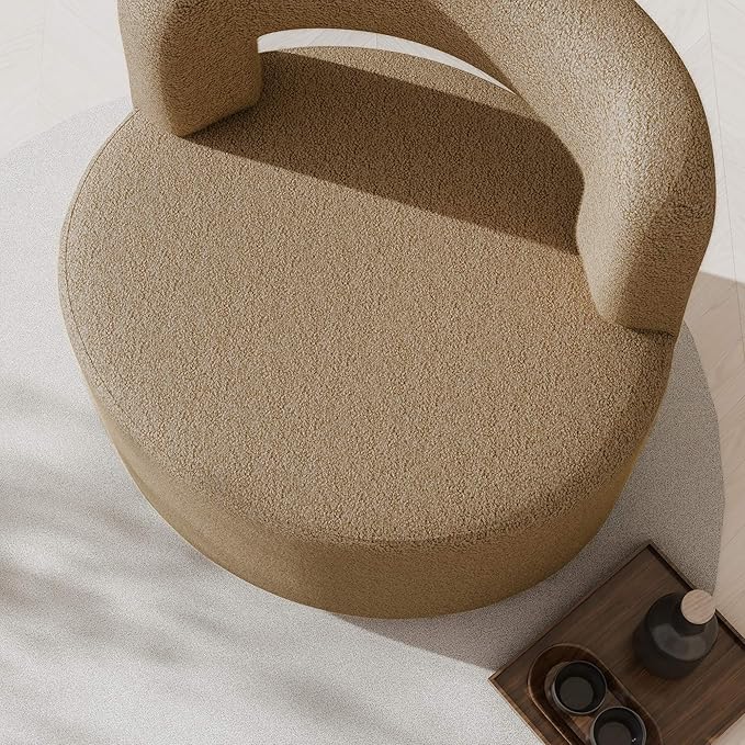 BELLEZE Contemporary Teddy Swivel Chair with Open-Back Design Cozy Upholstered Accent Chair for Living Room Bedroom or Office - 360° Rotating Base - Burke (Brown)
