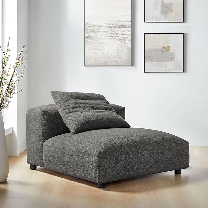 Modway Solace Modular Sofa Armless Chair in Charcoal - Oversized Lounge Chair with Fabric Upholstery - Comfy Single Sectional Sofa Chair - Modern Accent Lounge Chair for Living Room
