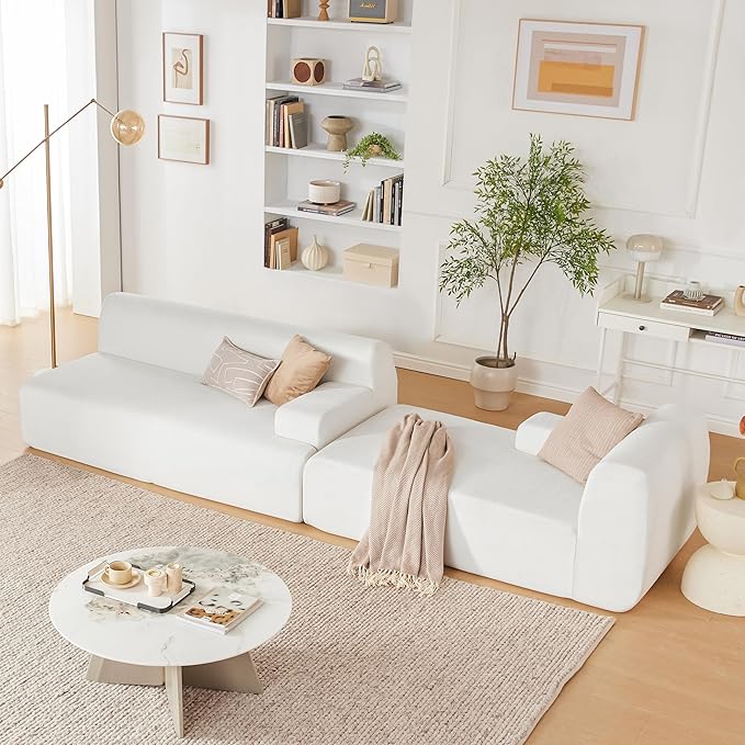 107 Modular Sectional Cloud Couch Boneless couches Sponge sectionals for Living Room High Density Sponges Sofa Modular L-Shape with Chaise White