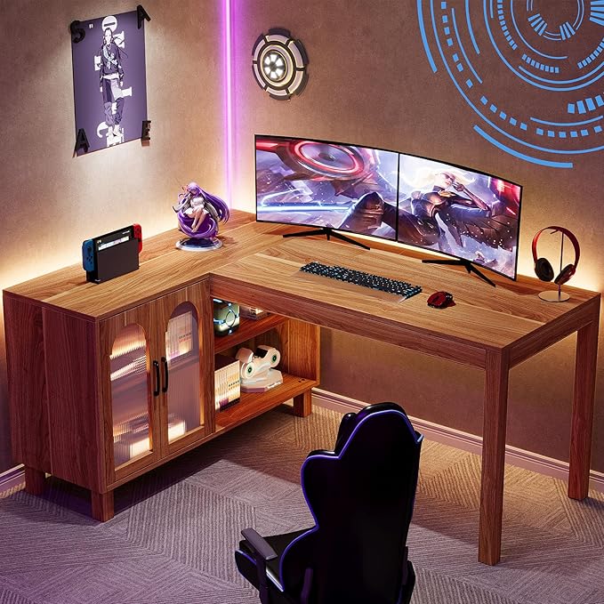 Tribesigns L-Shaped Desk with File Cabinet 59-Inch Executive Office Desk with Storage Shelves Wooden Study Writing Desk Farmhouse Corner Computer Desk for Home Office Rustic Brown