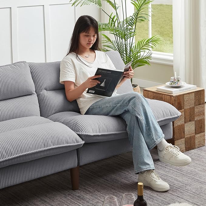 Convertible Futon Sofa Bed 72 Loveseat Couch with 3-Level Adjustble Backrest Modern Futon Loveseat Sofa for Living Room Apartment Light Grey