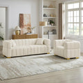 VANOMi Sofa and Chair Set Modern Deep Seat Couch &amp Boucle Sofa Chairs Oversized Upholstered Couch Sets for Living Room Bedroom Office Apartment White (2 Pieces)