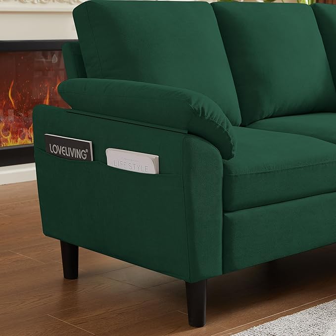 79 Convertible Sectional Sofa Modern L Shaped 3 Seat Couch with Reversible Ottoman for Living Room (Green)