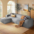 Marsail Modular Sectional Sofa 111 L-Shaped Modular Sectional Couch with Deep Seat Freely Combinable Sectional Cloud Sofa for Living Room No Assembly Plush Corduroy Fabric Grey