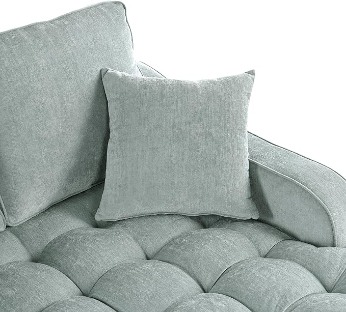 55 Oversized Chaise Lounge Chair Indoor Modern Lounge Sofa Bed with Tufted Seat and Detachable Pillows Chenille Fabric Upholstered Sofa Couch for Living Room (Green/175)