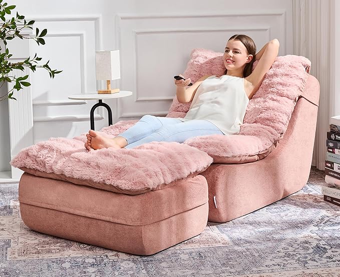 Hobestluk Sofa Couch Foam Sofa for Small Spaces Comfy Sofas with footrest Couch Recliner Small Sofas for Living Room Bedroom Apartment (Pink)