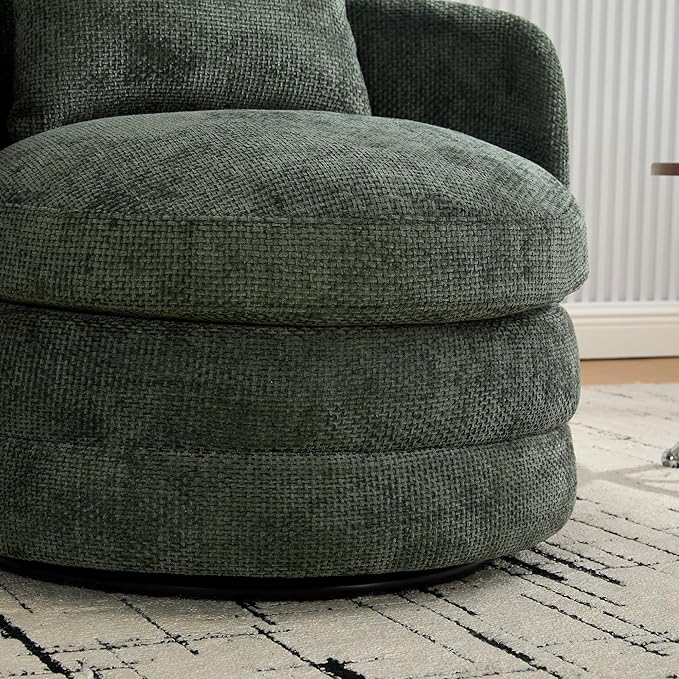 Swivel Accent Chair 360 Degree Round Single Sofa Armchair with Pillow Upholstered Comfy Swivel Barrel Chair for Living Room Bedroom Reading Room (Green)