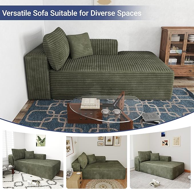 68 Cloud Sectional Sofa Chaise Lounge Chair Plush Corduroy Fabric No Assembly Required Deep Seat for Living Room Bedroom Movie Theater Right Facing Green