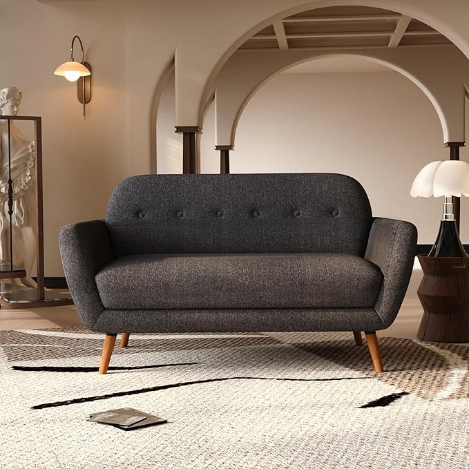 Artdeco Home Oakland loveseat Sofa – mid-Century Modern Style Soft Fabric Upholstery Design for Small Spaces Living Room and Apartment Easy Assembly (Polyester Charcoal)