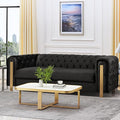 Tufted Velvet Sofa Couch for Living Room Upholstered Tuxedo Arm 3-Seater Sofa Couch with Golden Legs Chesterfield Sofa Apartment Office Studio Black