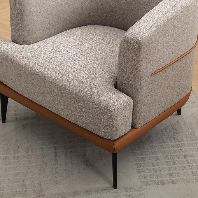 Modern Two-Tone Barrel Fabric Chair Upholstered Round Armchair for Living Room Bedroom Reading Room (Burnt Orange)