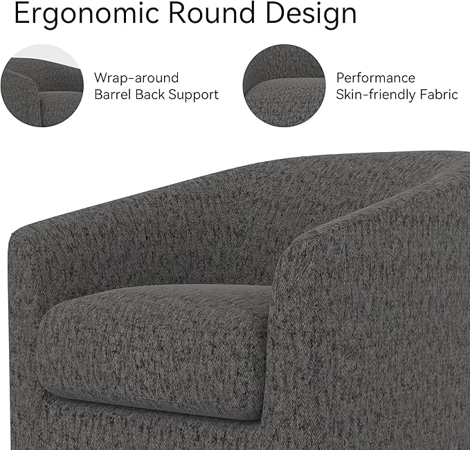 Swivel Accent Chair Upholstered Modern Barrel-Curved Arm Chair Velvet Fabric Comfty Sofa Reading Chair with Solid Wood Base for Living Room Bedroom Club Pebble Grey