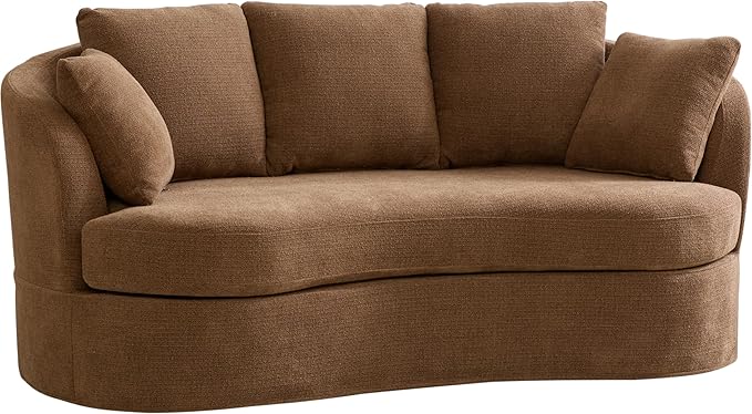 KEIKI 74” Curved Loveseat Sofa Curved Couches with 4 Removable Cushions Modern Luxury Plush Chenille Extra-Deep Seat Sofa for Small Spaces Living Rooms Bedroom Brown