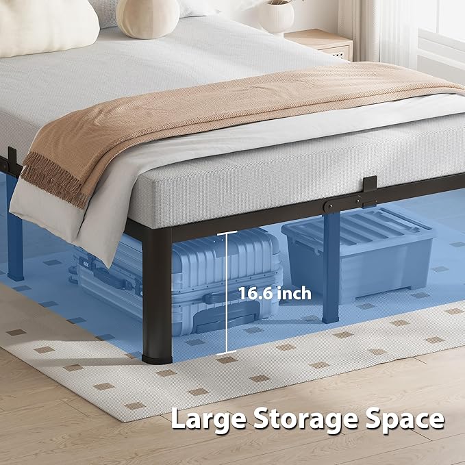 18 Inch Twin XL Bed Frame 3500Lbs Heavy Duty Metal Platform with Round Corner Legs Mattress Slide Stopper Steel Slat Support No Box Spring Needed Noise Free Non-Slip Easy Assembly