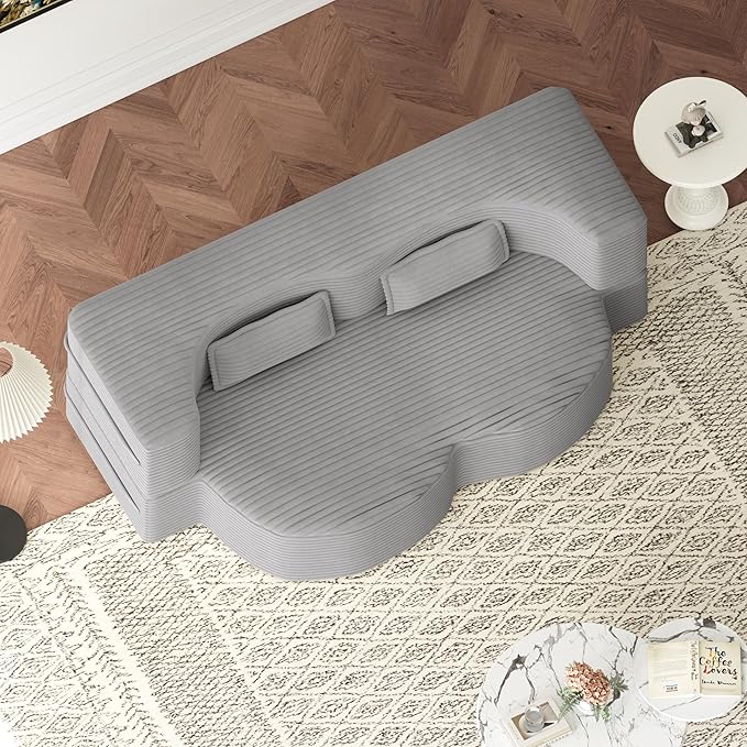 78 Folding Floor Sofa Bed Queen Full Size Folding Mattress Boneless Couch for Living Room 15 Seat Height Convertible Teddy Fabric Foam-Filled Loveseat Sleeper Sofa Bed