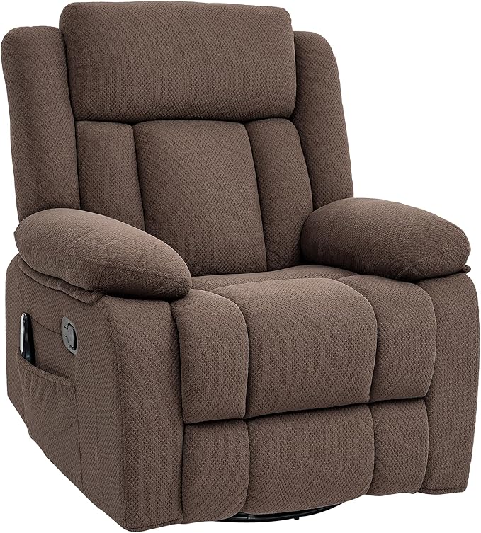 HOMCOM Swivel Rocker Recliner Chair with Vibration Massage and Heat Oversized Velvet Manual Glider Recliner Rocking Chair with Footrest Remote Side Pockets for Living Room Brown