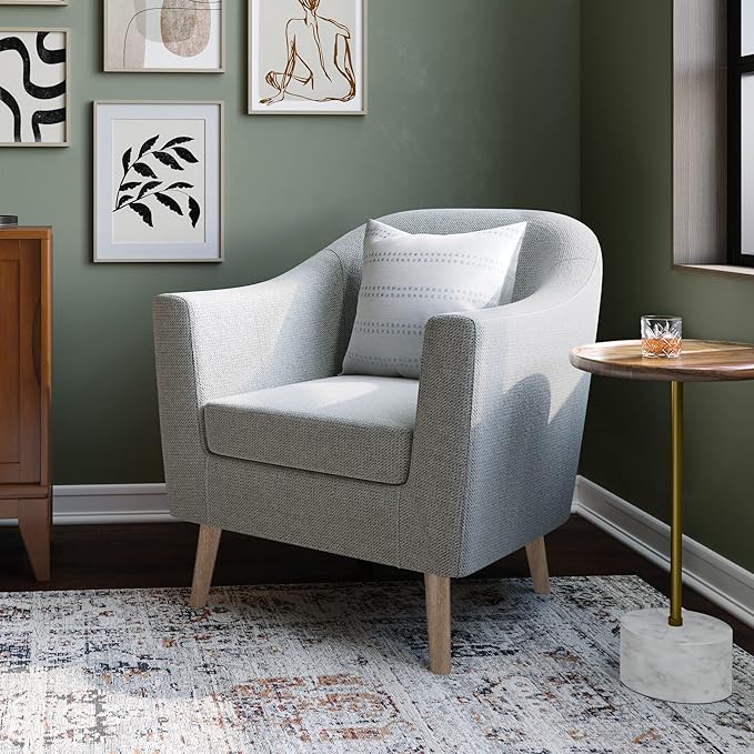 SIMPLIHOME Thorne Accent Chair - 30 inch Wide Upholstered Contemporary Arm Chair in Classic Grey for Living Room or Bedroom with Curved Back Removable Cushion and Durable Fabric Upholstery